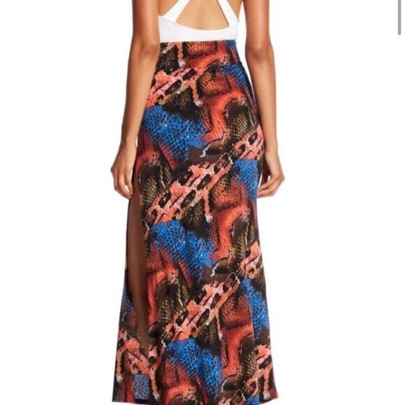 Vertigo Paris Womens Bias Cut Reptile Print Vibrant Maxi Skirt With Slit Size XS - Picture 2 of 6